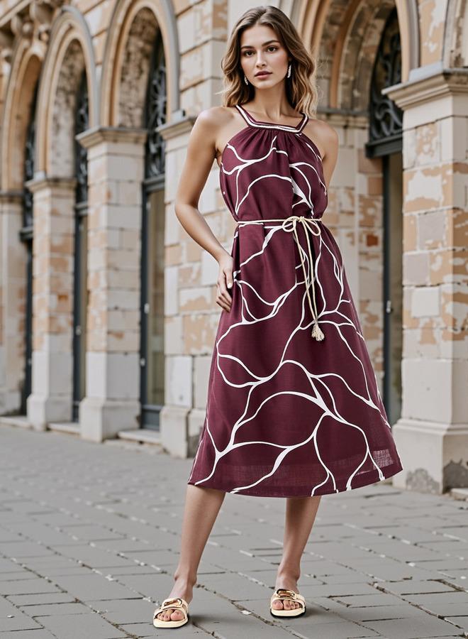 ايكونيك فستان أيقوني مطبوع مع شال طويل - Image 2