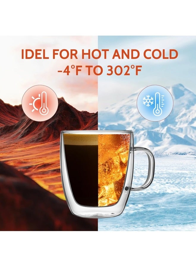 Eleish Double Wall Insulated Glasses Espresso Mugs,2 Pcs  Glass Coffee Mugs with Handle, Insulated Layer Coffee Cups, Clear Borosilicate Glass Mugs | Perfect Coffee Mugs for Espresso, Cappuccino, Latte, American,Tea Bag, Hot Beverages 250 ml - Image 3