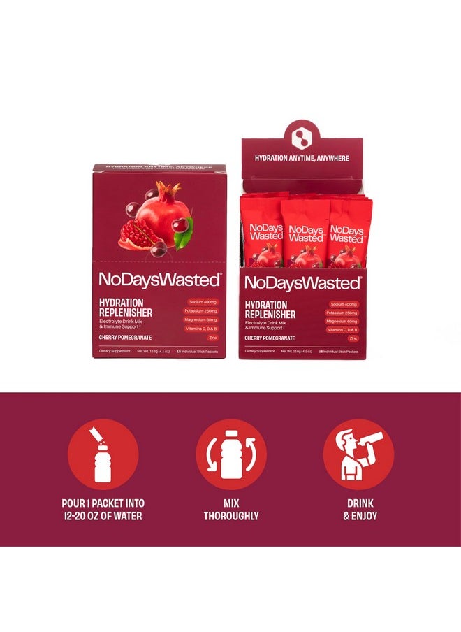 Health & Household - No Days Wasted Hydration Replenisher 15 Count - Electrolyte Powder Drink Mix - Cherry Pomegranate - Sodium And Potassium For Rehydrating Plus Vitamins For Support (15 Count) - Image 1