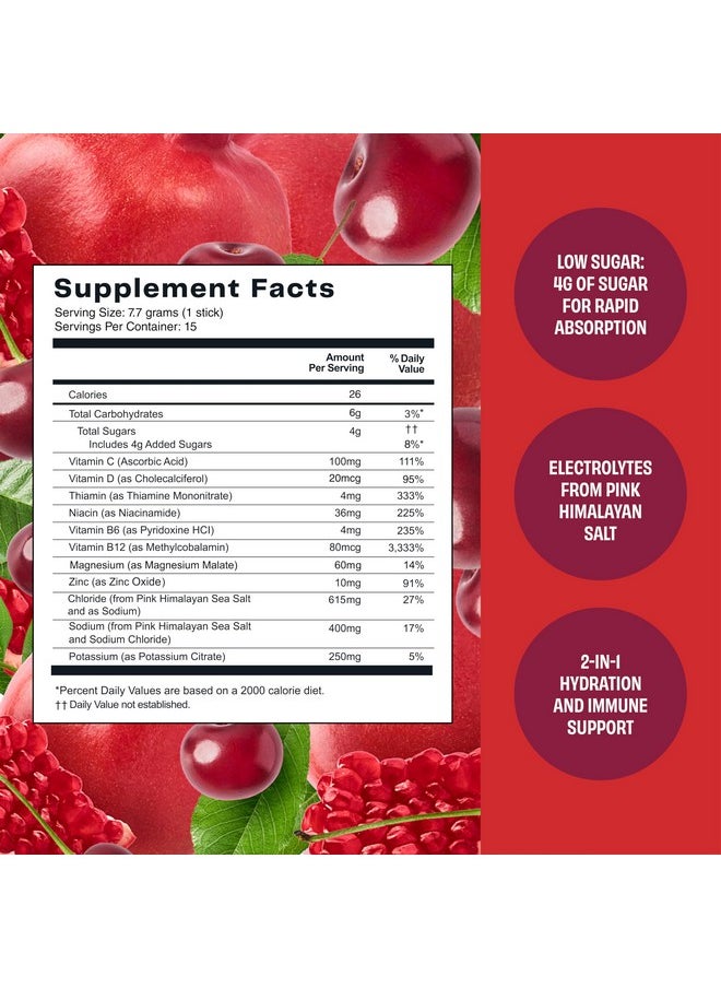 Health & Household - No Days Wasted Hydration Replenisher 15 Count - Electrolyte Powder Drink Mix - Cherry Pomegranate - Sodium And Potassium For Rehydrating Plus Vitamins For Support (15 Count) - Image 1