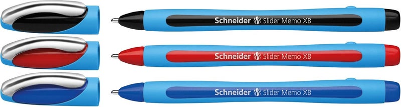 Schneider Slider Memo XB Ballpoint Pens - Pack of 3 (Black, Blue, Red) - Made in Germany - Image 1