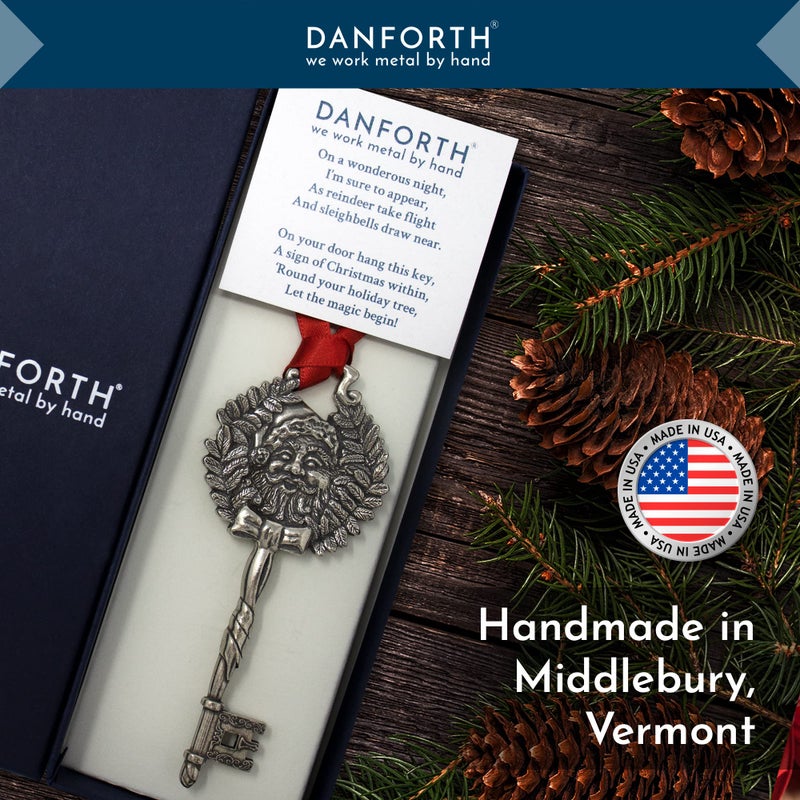 دانفورث Danforth Santas Key Ornament - Pewter Pewter مصنوع يدويًا على طراز عيد الميلاد الحلي - Satin Ribbon 4 Made in USA - Image 2