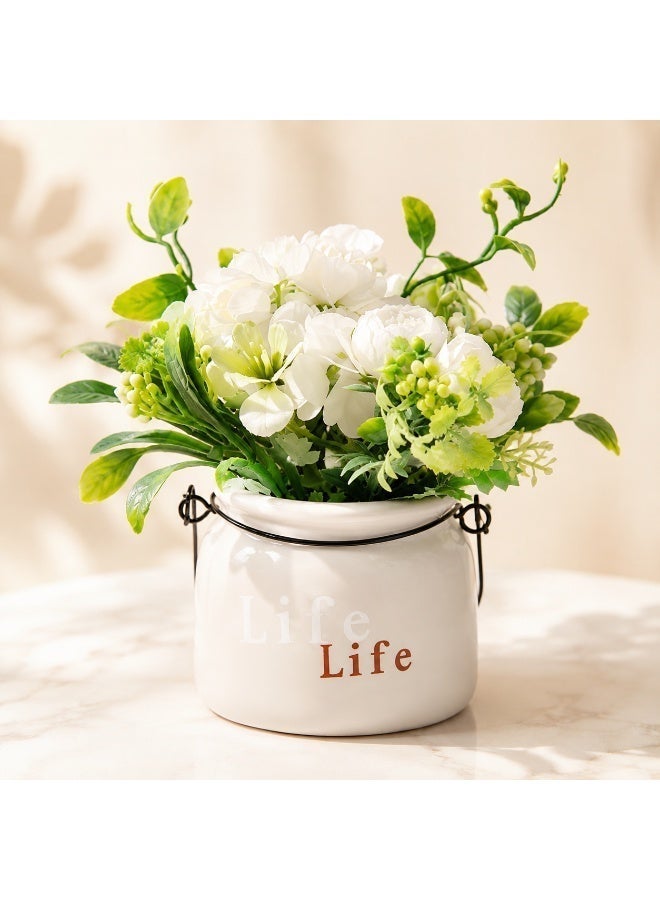Small Faux Flower Arrangement with Ceramic Pot, 15cm Table Decor for Home Office Desk - Image 3