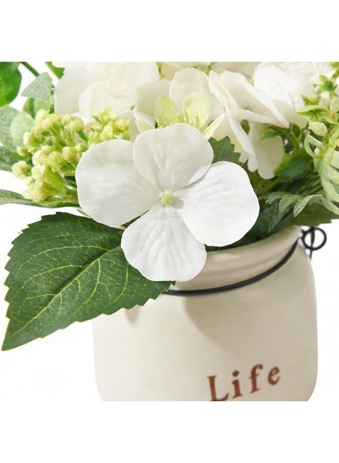 Small Faux Flower Arrangement with Ceramic Pot, 15cm Table Decor for Home Office Desk - Image 2
