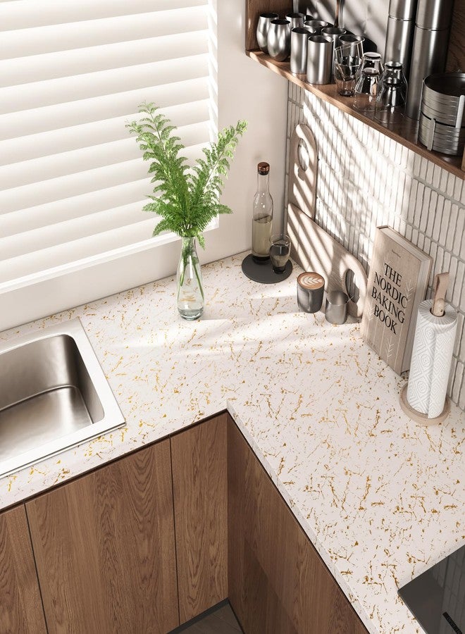 CRE8TIVE Beige Gold Marble Contact Paper Matte Marble Wallpaper Peel and Stick Countertops Waterproof Self Adhesive Countertop Contact Paper Removable Vinyl Roll for Bathroom Cabinets Tables 12"x80" - Image 2
