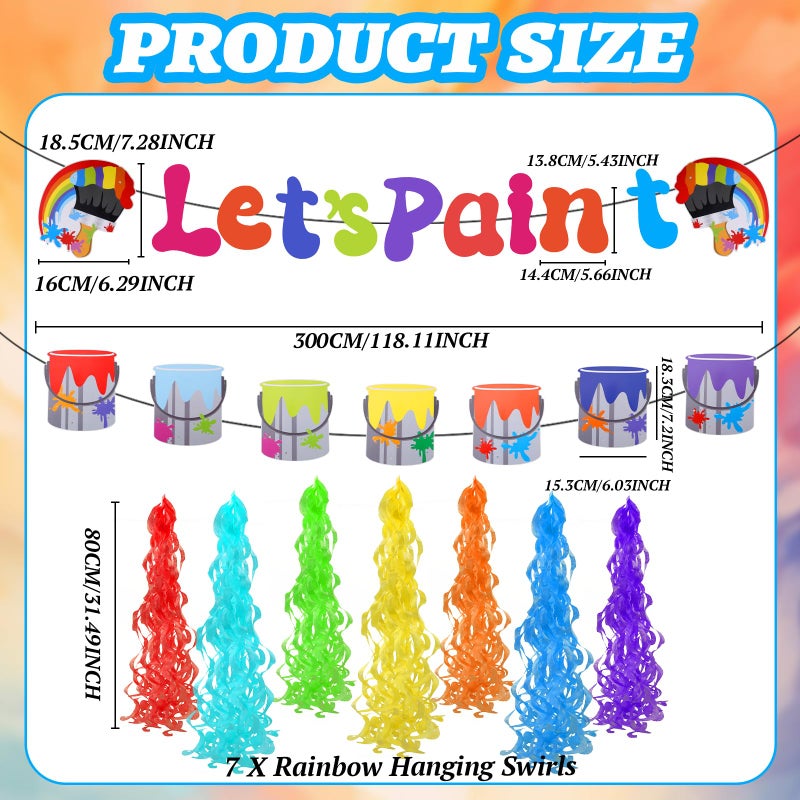 Ansberta Art Party Decorations Kit Let's Paint Splatter Party Supplies Include Rainbow Hanging Swirl Streamer Pouring Paint Can Ceiling Hanging Streamer Decor Art Birthday Decorations - Image 2