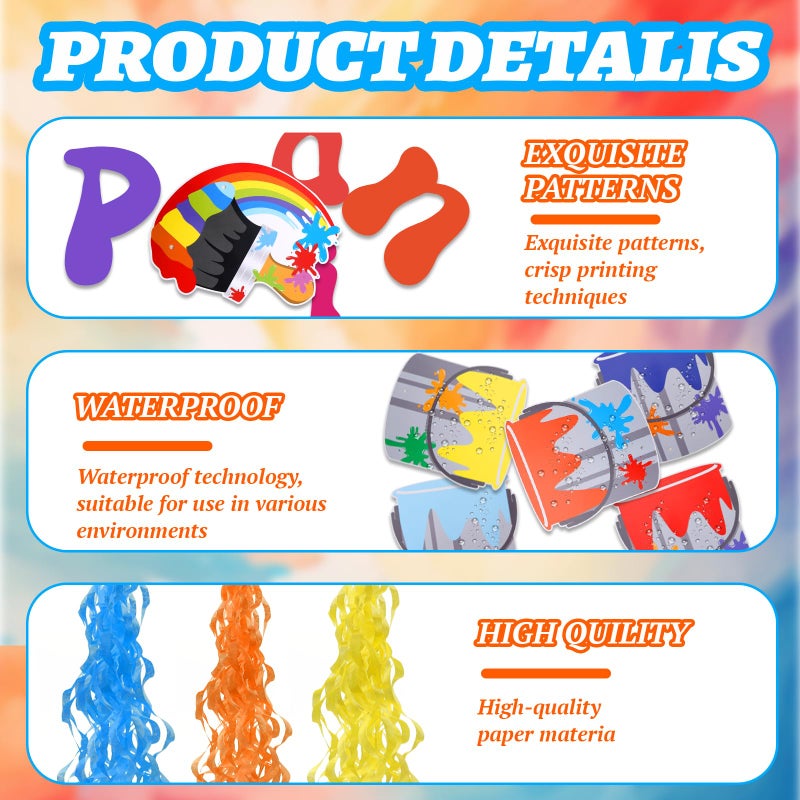 Ansberta Art Party Decorations Kit Let's Paint Splatter Party Supplies Include Rainbow Hanging Swirl Streamer Pouring Paint Can Ceiling Hanging Streamer Decor Art Birthday Decorations - Image 3