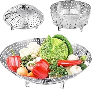 Vegetable Steamer Basket, Premium Stainless Steel Veggie Steamer Basket - Folding Expandable Steamers to Fits Various Size Pot (6" to 10.5")  - Image 1