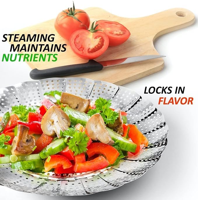 Vegetable Steamer Basket, Premium Stainless Steel Veggie Steamer Basket - Folding Expandable Steamers to Fits Various Size Pot (6" to 10.5")  - Image 2