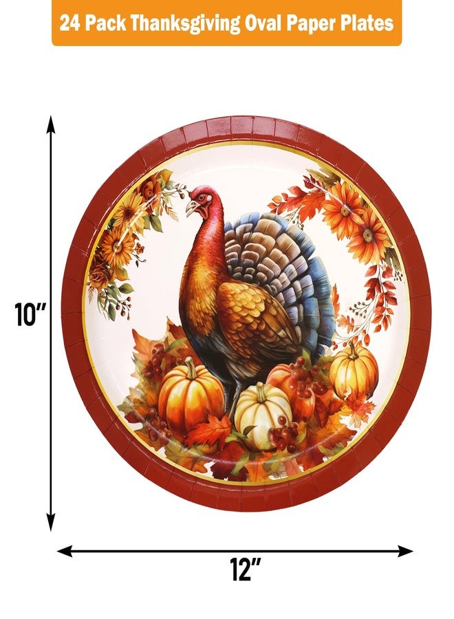 ceiba tree 24 PCS Thanksgiving Fall Oval Paper Plates Traditional Vintage Turkey Disposable Party Supplies 10" x 12" Table Tableware Decor Decorations - Image 2