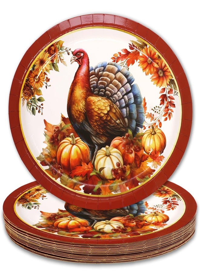 ceiba tree 24 PCS Thanksgiving Fall Oval Paper Plates Traditional Vintage Turkey Disposable Party Supplies 10" x 12" Table Tableware Decor Decorations - Image 1