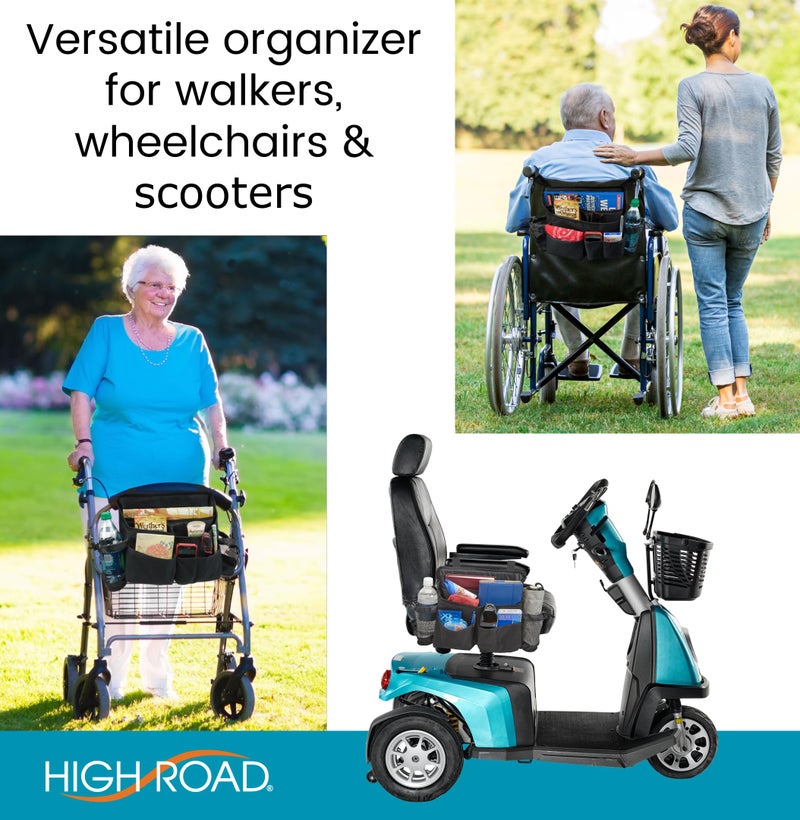 High Road Mobility Scooter Bag, Walker Caddy and Wheelchair Storage Bag - 8-Pocket Mobility Organizer with Bottle and Cup Holder for Wheelchairs, Walkers and Scooters - Image 2