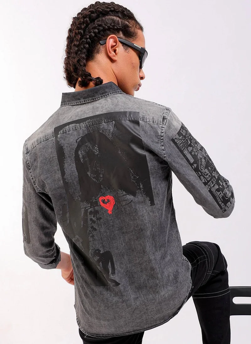 ذا انديان كراج كو Men Regular Fit Solid Full Sleeves Cutaway Collar Casual Denim Shirt