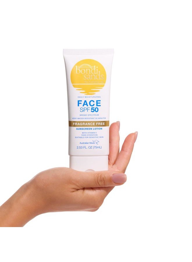 BONDI SANDS لوشن واقي من الشمس يومي خالي من العطور للوجه SPF 50 | حماية مرطبة من UVA + UVB، غير دهني، لطيف، مقاوم للماء | 2.53 أونصة/75 مل - Image 3