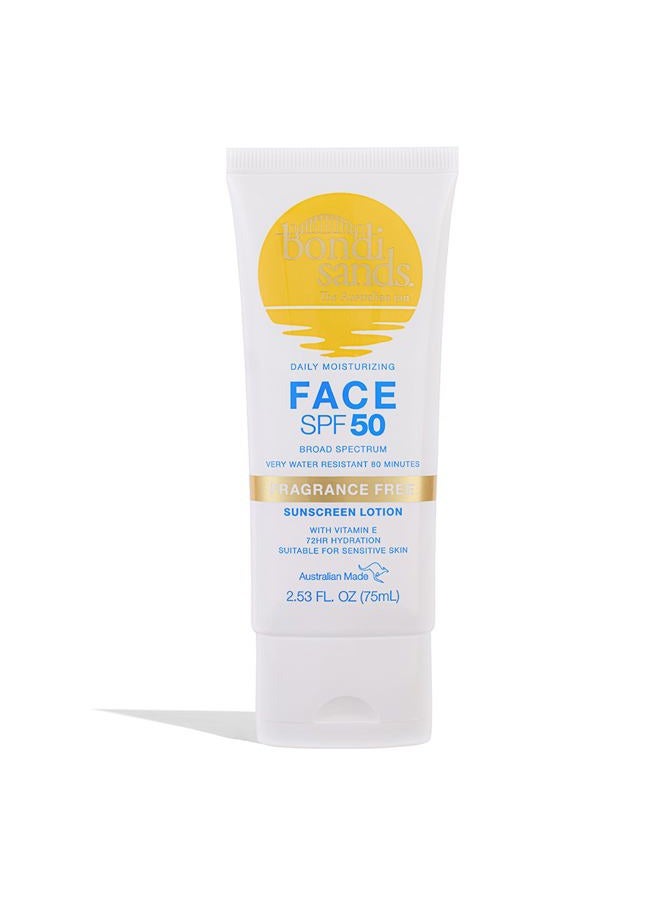 BONDI SANDS لوشن واقي من الشمس يومي خالي من العطور للوجه SPF 50 | حماية مرطبة من UVA + UVB، غير دهني، لطيف، مقاوم للماء | 2.53 أونصة/75 مل - Image 1