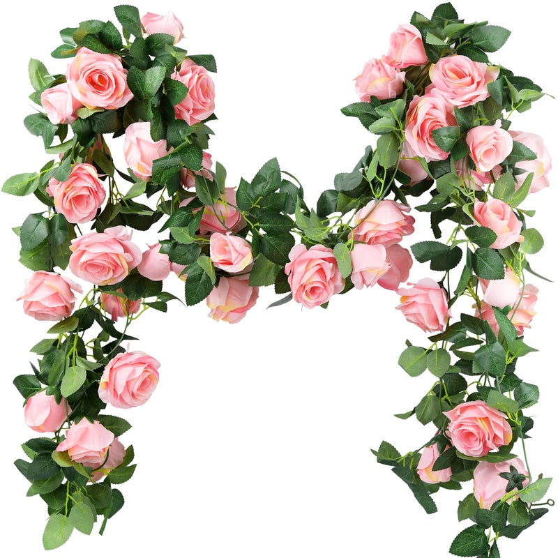 FiveSeasonStuff 28 Ft 4 Rose Silk Flower Garlands Artificial Flowers Decoration Hanging Floral Decor for Wedding Baby Shower Birthday Party Garden Amaranth Pink