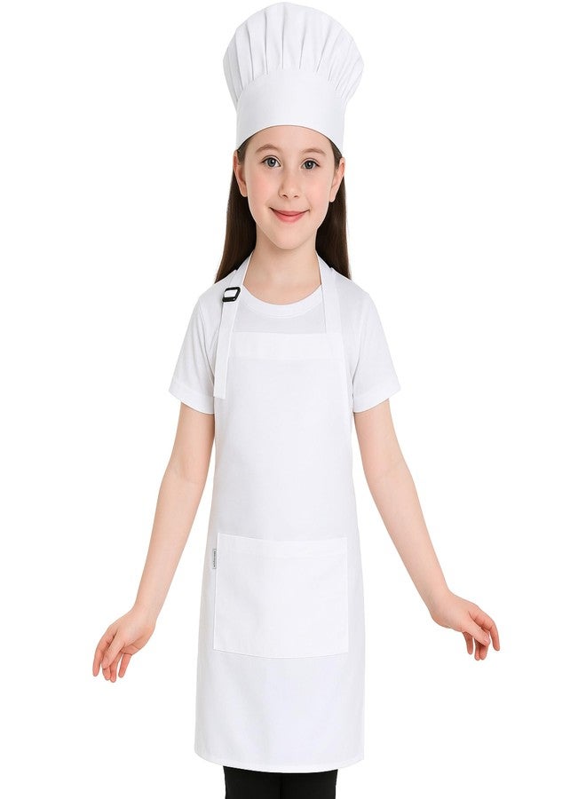 uniformer Kids Apron with Chef Cap for Cooking, Baking, Painting Art & Crafts | Adjustable Child Apron with 2 Pockets | Great for Kitchen, School (White_PO1) - Image 3