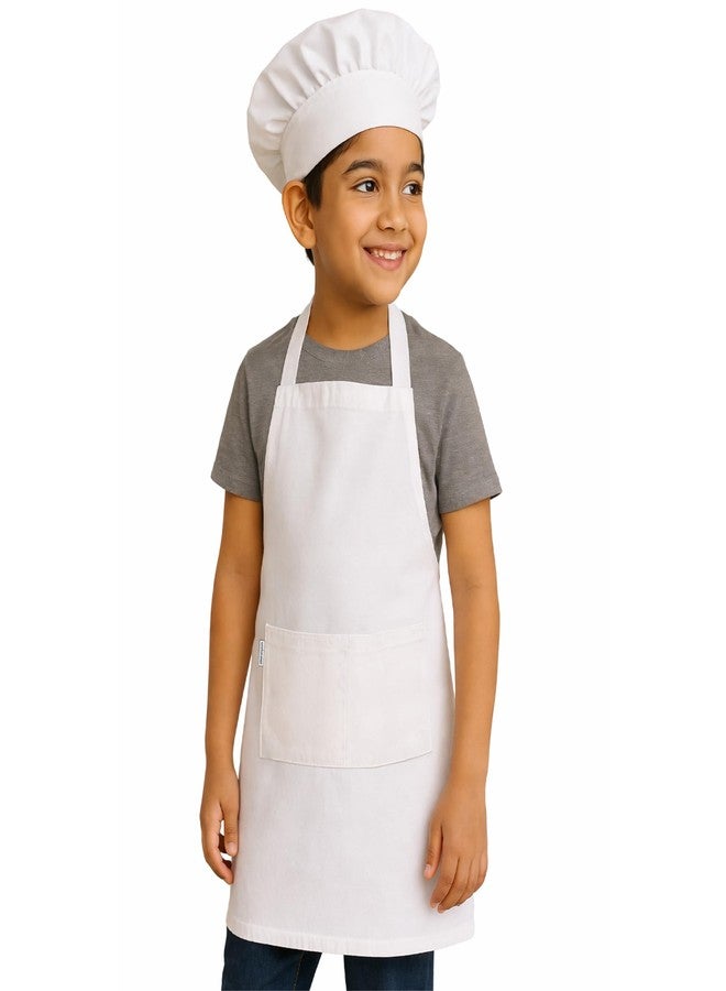 uniformer Kids Apron with Chef Cap for Cooking, Baking, Painting Art & Crafts | Adjustable Child Apron with 2 Pockets | Great for Kitchen, School (White_PO1) - Image 1