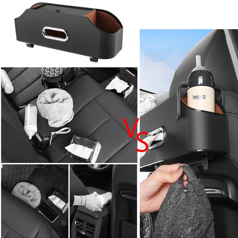WedFeir Car Back Seat Organizer with 2 Drink Cup Holder and Tissue Box, Headrest Hanging Storage Box with Hooks and Phone Holder, Multi-Functional Storage for Kids and Travel. (Black) - Image 2