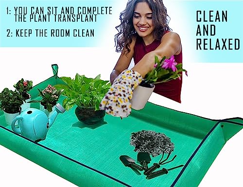 BIUWING Extra Large Plant Repotting Mat,Thickened Waterproof for Indoor Plant Transplanting and Mess Control,Foldable Succulent Portable Gardening Mat (43'*30',Green) - Image 5
