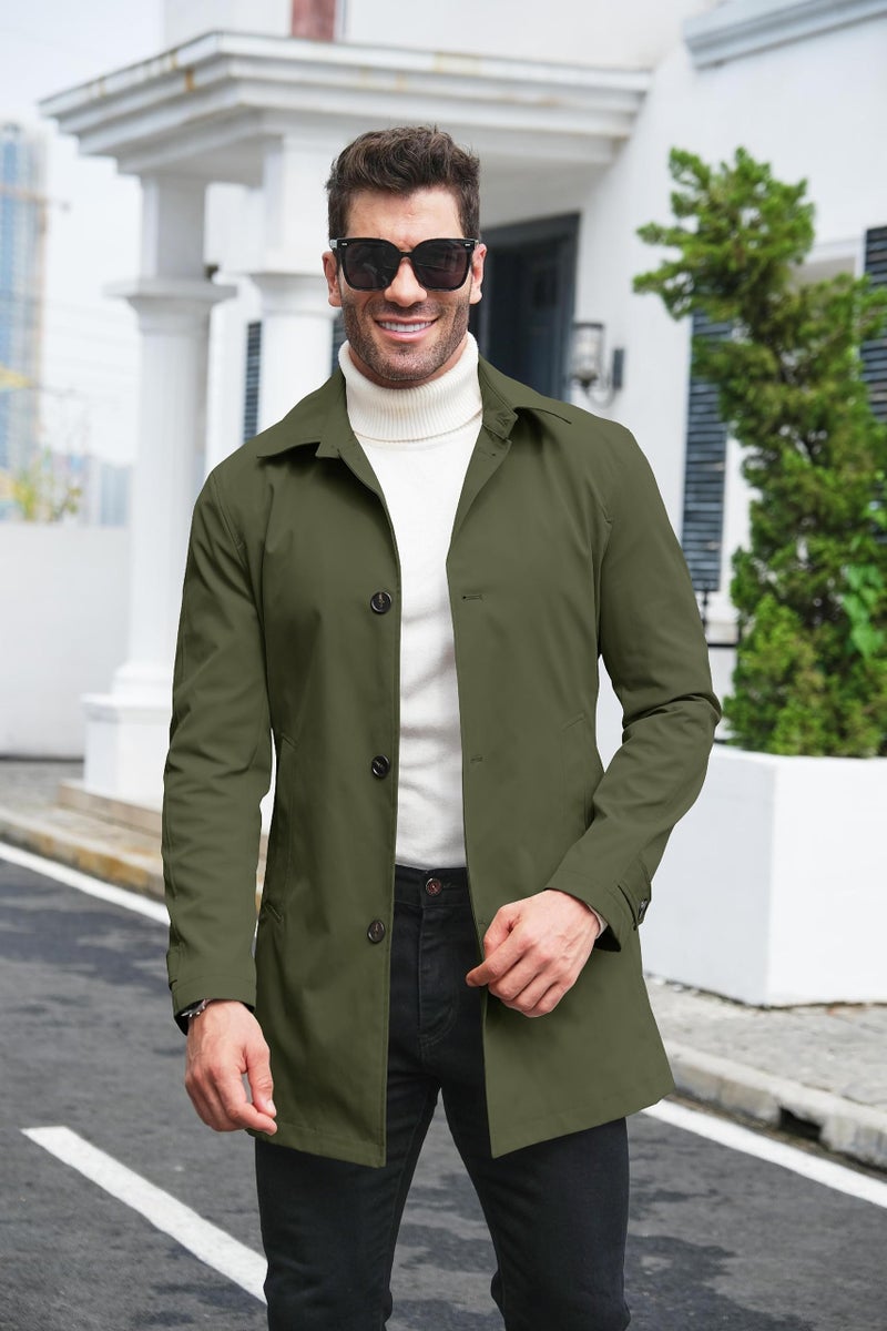 Makkrom Mens Trench Coat Single Breasted Casual Spread Collar Windbreak Jacket Long Classic Business Overcoat - Image 2