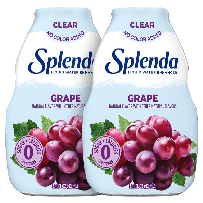SPLENDA Liquid Water Enhancer Drops, Sugar Free, Zero Calorie, Natural Flavor, Concentrated Drink Mix, 3.11 Fl Oz Each Bottle (Grape Clear, 2 Pack) - Image 1