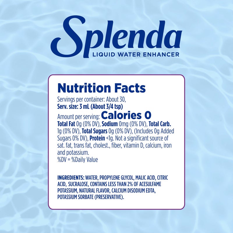 SPLENDA Liquid Water Enhancer Drops, Sugar Free, Zero Calorie, Natural Flavor, Concentrated Drink Mix, 3.11 Fl Oz Each Bottle (Grape Clear, 2 Pack) - Image 4