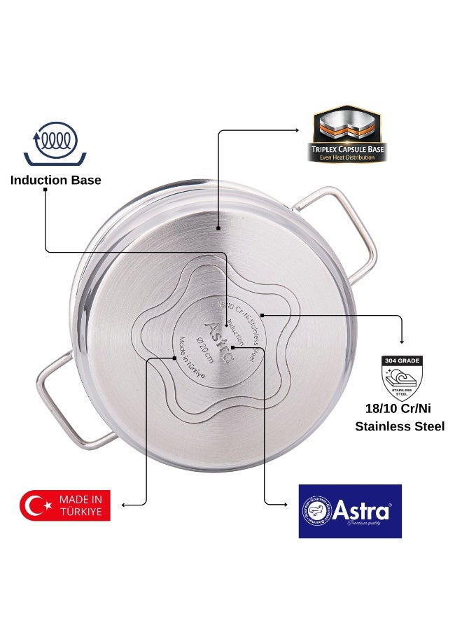 Astra 6-Piece 18/10 Stainless Steel Cookware Set – Induction Compatible, Triplex Capsule Base, Pots & Pans (22+24+26cm) - Image 3