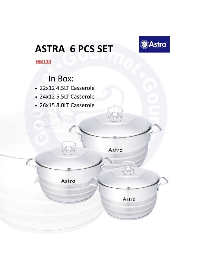 Astra 6-Piece 18/10 Stainless Steel Cookware Set – Induction Compatible, Triplex Capsule Base, Pots & Pans (22+24+26cm) - Image 2
