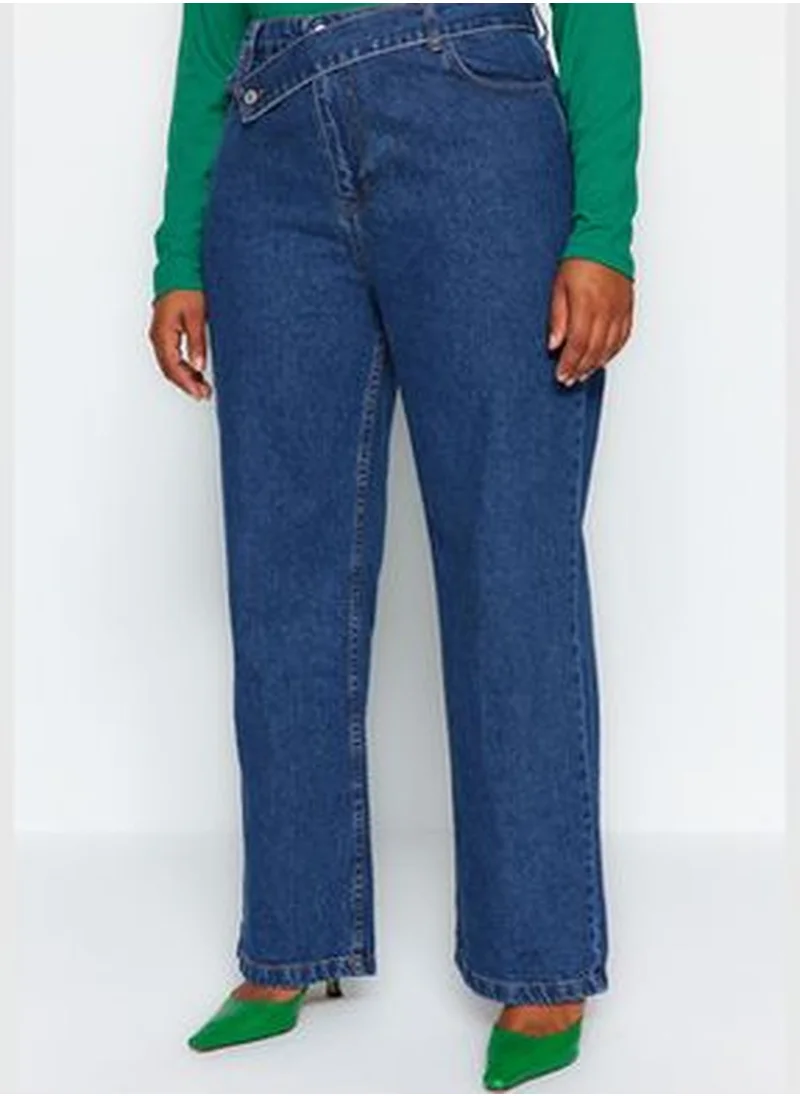 trendyol Blue Normal Waist Additional Features None Available Straight Plus Size Jeans
