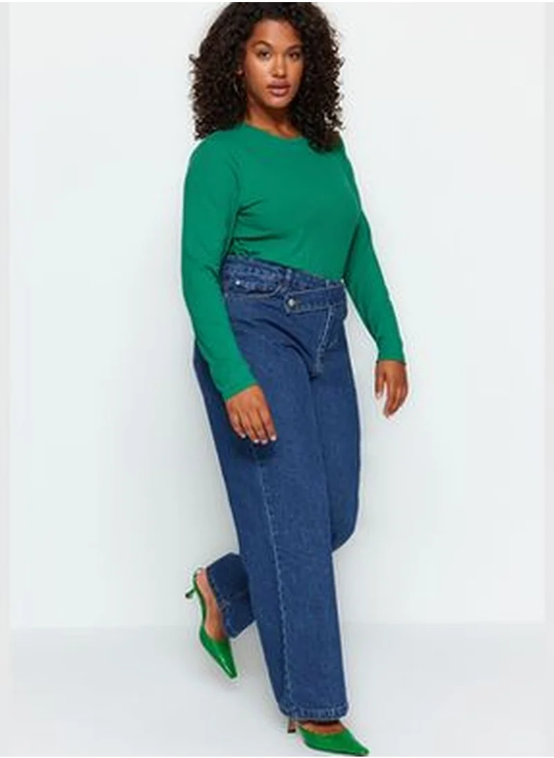 trendyol Blue Normal Waist Additional Features None Available Straight Plus Size Jeans