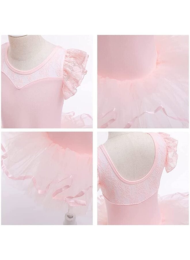 Girls Long Sleeve Dance Tutu Leotard with Fluffy multilayer Ballet Dress for Ballerina (18 Months - 7 Years)-pink-140 - Image 3