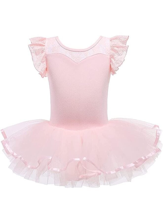 Girls Long Sleeve Dance Tutu Leotard with Fluffy multilayer Ballet Dress for Ballerina (18 Months - 7 Years)-pink-140 - Image 1