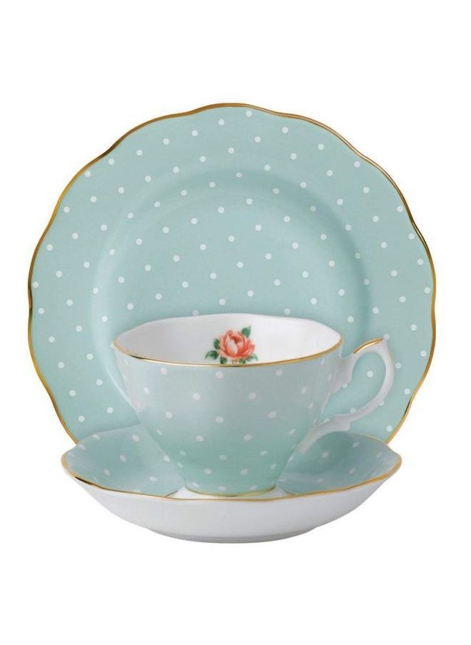 Generic 3-Piece Place Setting Set Green/White/Gold  - Image 1
