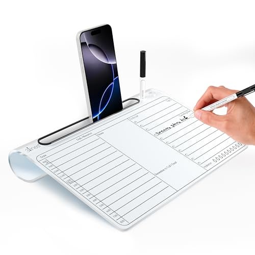 3 Lines Daily Slate | White Acrylic Writing Board for Desk | Dry Erase| with Phone & Marker Holder | Ideal for Home & Office |Includes Markers & Cleaning Cloth | Daily Planner | Large - Image 1