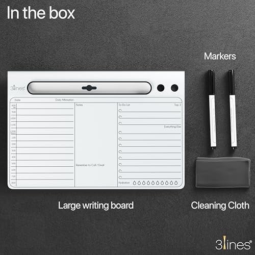 3 Lines Daily Slate | White Acrylic Writing Board for Desk | Dry Erase| with Phone & Marker Holder | Ideal for Home & Office |Includes Markers & Cleaning Cloth | Daily Planner | Large - Image 5