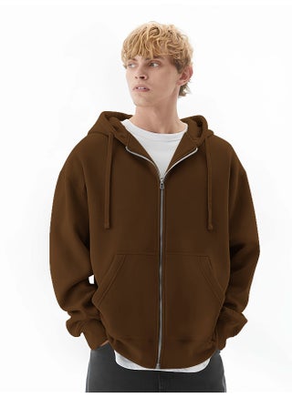 Mens Solid Hooded Neck Full Sleeve Full Zipper Open Brown French Terry Loose fit Sweatshirt - pzsku/Z52F0A0252ED96ACF2BF3Z/45/1746207342/0f97538c-e81a-4f5e-871e-7d83817510ff