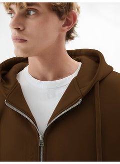 Maniac Mens Solid Hooded Neck Full Sleeve Full Zipper Open Brown French Terry Loose fit Sweatshirt  - Image 2