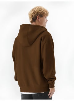 Maniac Mens Solid Hooded Neck Full Sleeve Full Zipper Open Brown French Terry Loose fit Sweatshirt  - Image 4
