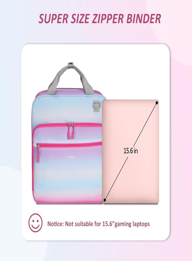 Ytonet 4 Inch D-Ring Zipper Binder, King Sized 3 Ring Binder with Zipper, 800 Sheets Extra Large Capacity Waterproof School Binders with Shoulder Strap for Students Fit 15.6 Inch Laptop, Blue-Pink - Image 4