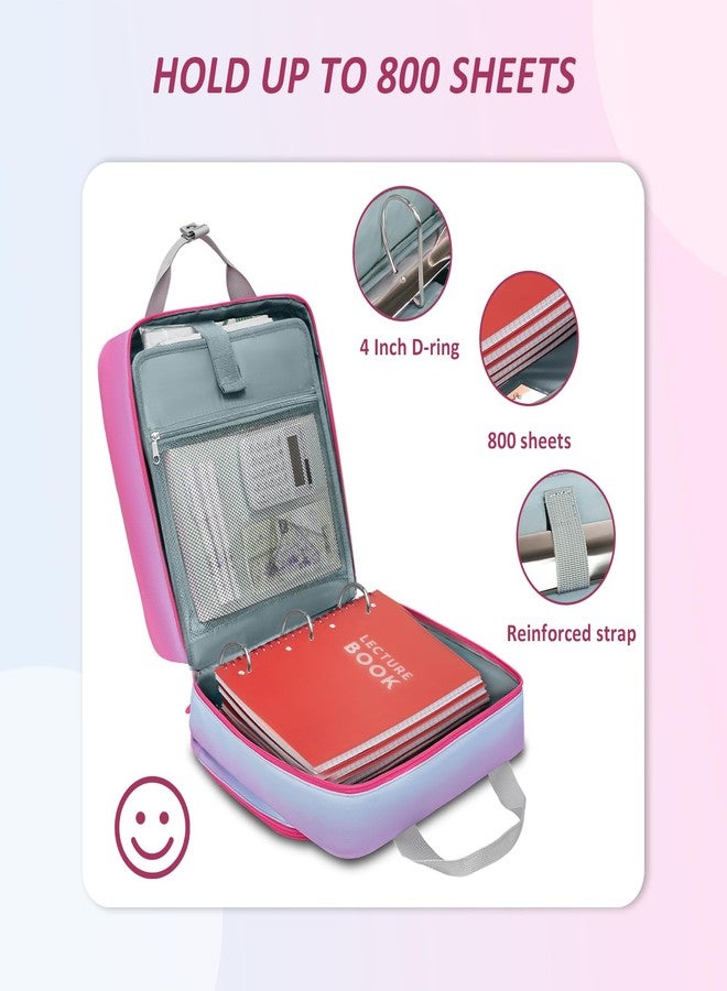 Ytonet 4 Inch D-Ring Zipper Binder, King Sized 3 Ring Binder with Zipper, 800 Sheets Extra Large Capacity Waterproof School Binders with Shoulder Strap for Students Fit 15.6 Inch Laptop, Blue-Pink - Image 2