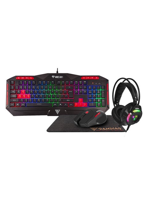 Gamdias Poseidon M2 4-in-1 Gaming Combo: Multi-color Backlit Keyboard, HD Headset, Advanced Gaming Mouse, and Double Layered Mouse Pad | Black