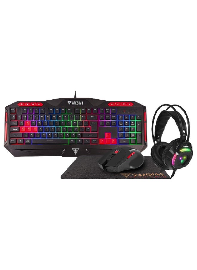 Gamdias Poseidon M2 4-in-1 Gaming Combo: Multi-color Backlit Keyboard, HD Headset, Advanced Gaming Mouse, and Double Layered Mouse Pad | Black
