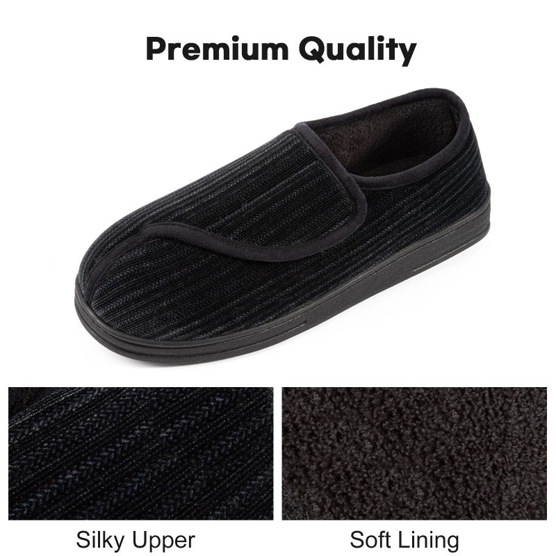 LongBay Men's Memory Foam Diabetic Slippers Comfy Warm Plush Fleece Arthritis Edema Swollen House Shoes (10, Black) - Image 4