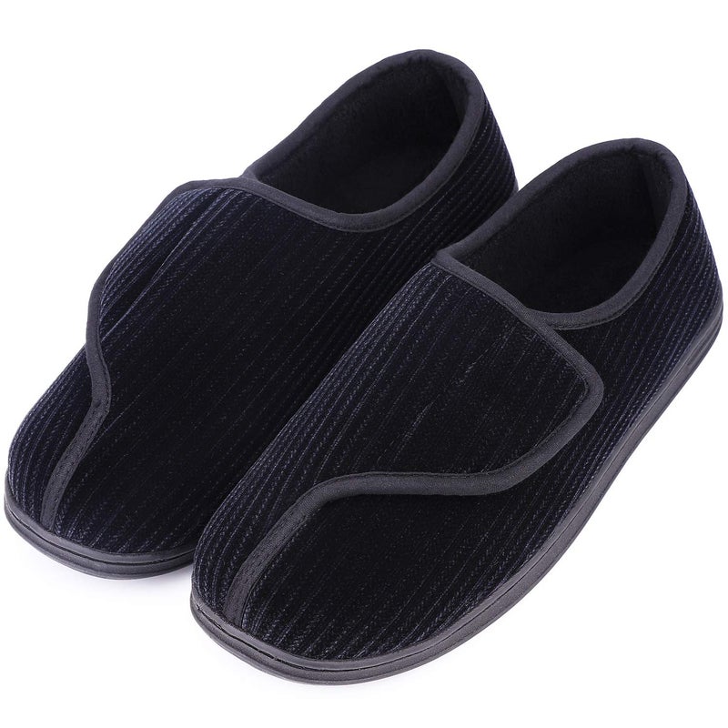 LongBay Men's Memory Foam Diabetic Slippers Comfy Warm Plush Fleece Arthritis Edema Swollen House Shoes (10, Black) - Image 1