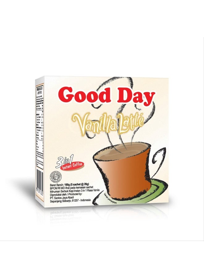 جود داي قهوة سريعة التحضير بنكهة لاتيه الفانيليا، 20 غرام × 5 أكياس - Image 1