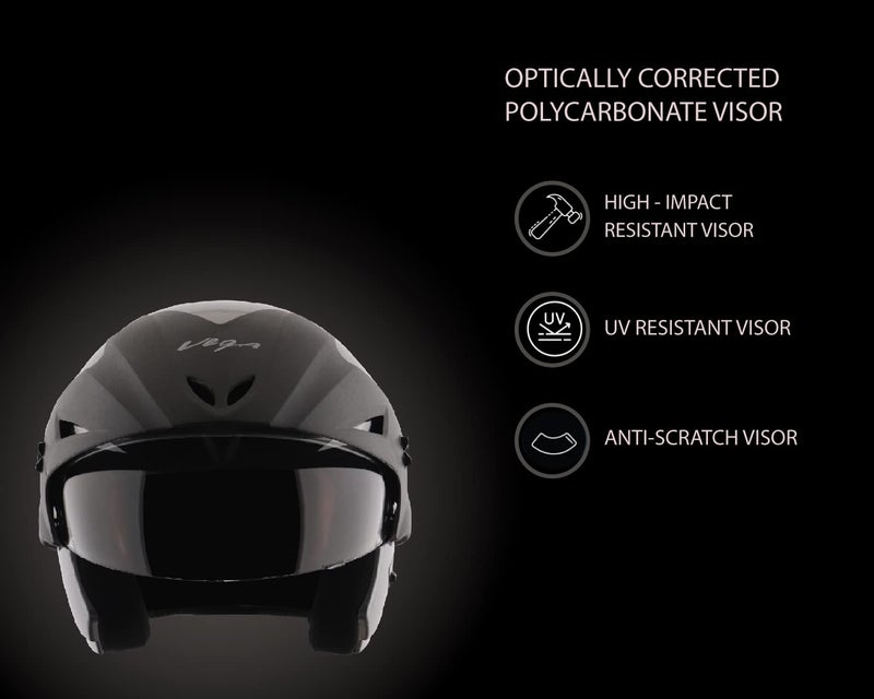 Vega Cruiser ISI Certified Lightweight & Compact with Peak Open Face Helmet for Men and Women with Clear Visor(Anthracite, Size:M) - Image 3