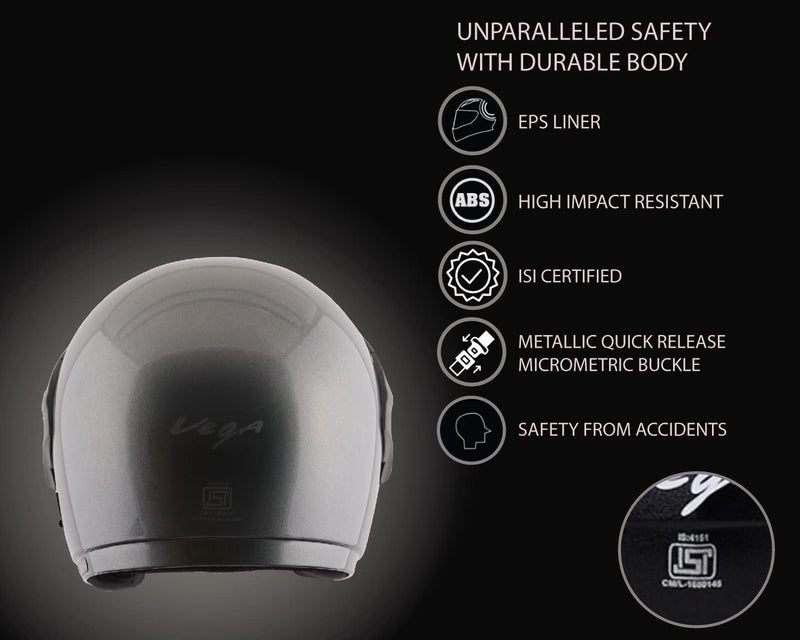 Vega Cruiser ISI Certified Lightweight & Compact with Peak Open Face Helmet for Men and Women with Clear Visor(Anthracite, Size:M) - Image 4