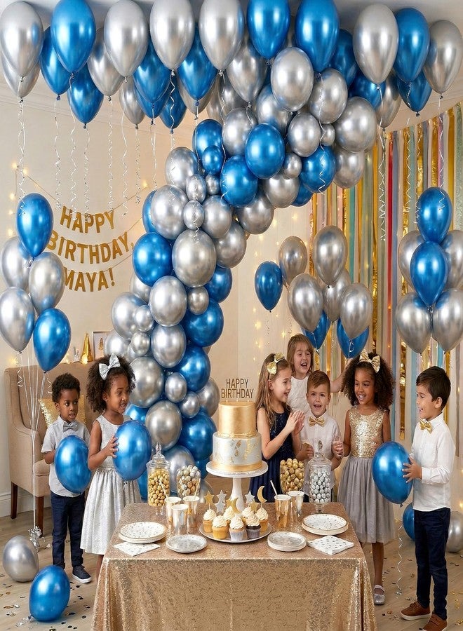 Wrapping Studio بالونات معدنية من WRAPPING STUDIO مقاس 12 بوصة، عبوة من 50 بالون، بالونات زينة من المطاط واللاتكس لأعياد الميلاد وحفلات استقبال المولود الجديد والذكرى السنوية ولوازم حفلات الاحتفال (أزرق وفضي) - Image 3