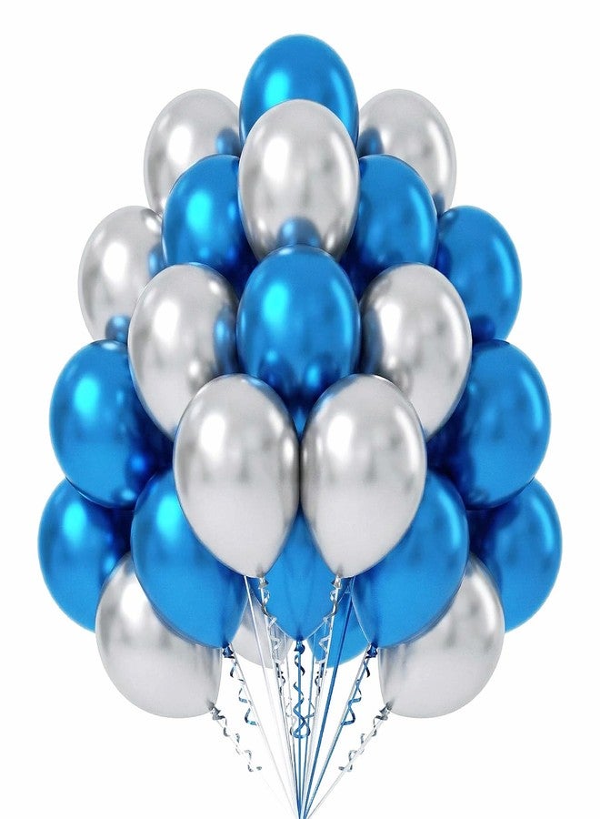 Wrapping Studio بالونات معدنية من WRAPPING STUDIO مقاس 12 بوصة، عبوة من 50 بالون، بالونات زينة من المطاط واللاتكس لأعياد الميلاد وحفلات استقبال المولود الجديد والذكرى السنوية ولوازم حفلات الاحتفال (أزرق وفضي) - Image 1